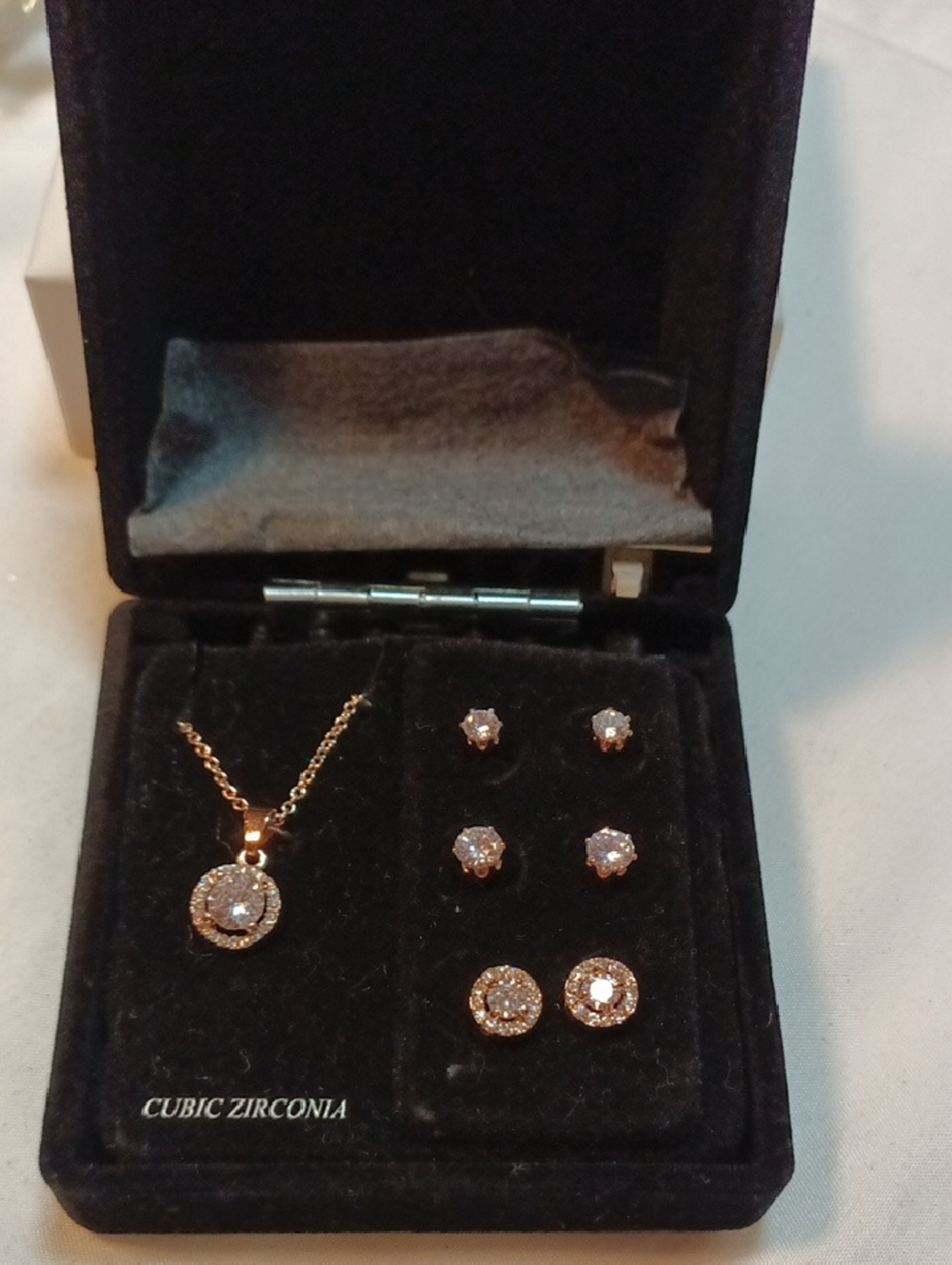 Kohl's Rose Gold Cubic Zirconia Necklace and Stud Earring Set